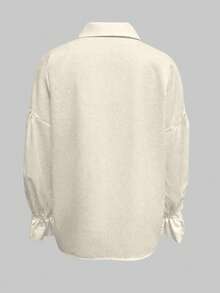 2026春夏新款休闲优雅荷叶边灯笼袖纽扣前襟衬衫，女士优雅上衣，适合音乐节、毕业典礼、夏季假期、春季、海滩、度假、休闲女装、女士派对、生日、Y2K风格等场合。 - 淡杏色 - 查看 9