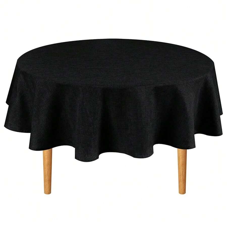 Round Linen Tablecloth 50 Inch - Wrinkle And Stain Resistant Washable Polyester Fabric Table Cloth For Dining Room Kitchen Party, Black - Black50Round - View 1