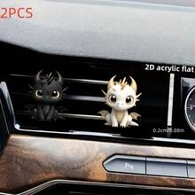 How to Train Your Dragon 2D Plano, Ambientador de Rejilla de Aire Acondicionado de Coche en Negro y Blanco con Diseño de Toothless, Clip para Rejilla de Coche, Decoración de Rejilla Acrílica, Decoración Interior de Coche, Fragancia Aleatoria, Ambientador de Coche, Accesorios Hermosos para el Interior del Coche