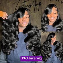 13x4蕾丝前假发，无胶真人混纺发丝，高清透明蕾丝，200%密度，自然波浪卷发，带婴儿发，预先拔毛，女士前额假发，30英寸自然发际线（黑色-自然波浪卷） - 自然色&黑色系 - 查看 9