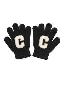 1 双儿童针织手套，带 26 个英文字母，男女通用保暖滑雪手套，Y2K 风格户外冬季手套，适合日常穿着和服装 - 黑色 - 查看 4