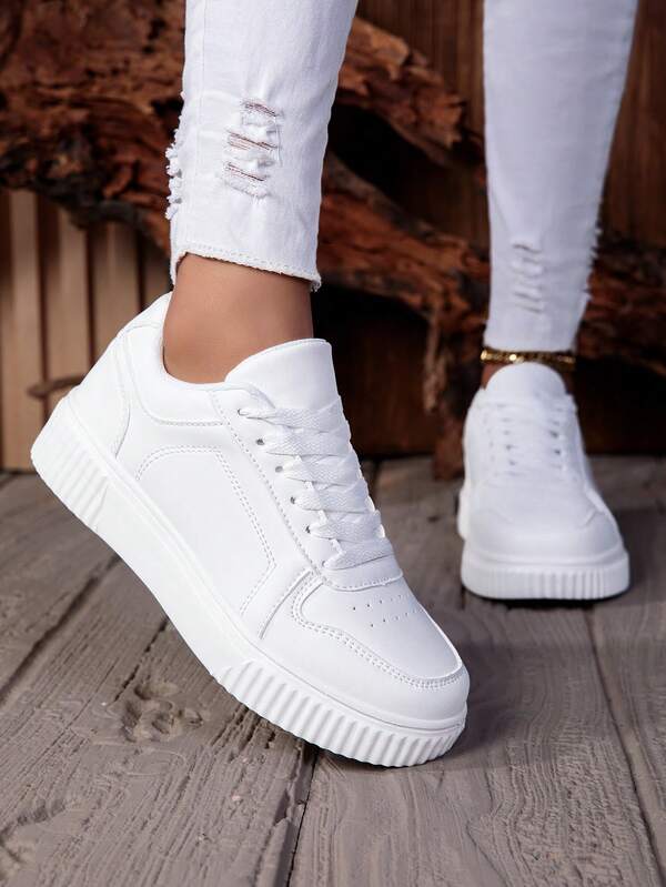 Thick Sole White Sneakers, Spring New Korean Version Versatile Student Skateboard Shoes, Breathable Comfortable Casual Shoes For Men And Women
