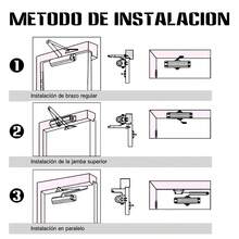 ¡Adiós a los golpes en las puertas! Cierrapuertas silencioso con resorte reforzado | Apto para puertas interiores de hasta 35 kg | Plantilla de instalación incluida - Plateado - Ver 7