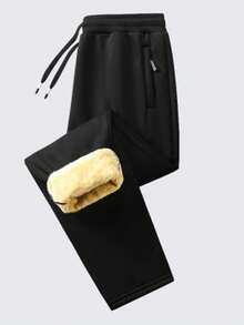 男士保暖内衬运动裤，时尚厚实保暖休闲裤，带拉链口袋，冬季单品