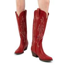 Botas Vaqueras para Mujer hasta Las Rodilla, Cowboy Boots para Dama con Tacón - Rojo - Ver 9