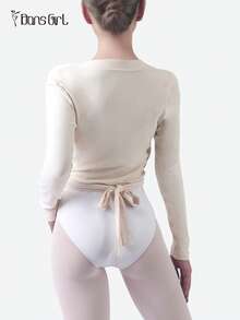 DonsGirl 1 chiếc áo ba lỗ dài tay kiểu Pháp dành cho nữ - Thắt dây chéo, cổ chữ V sâu, dáng ôm, màu trơn | Thích hợp cho tập thể dục, yoga, khiêu vũ Latin và mặc hàng ngày. - Màu be - Xem 9
