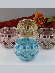 1 buc Suporturi de lumânări din sticlă mozaic, Ornament de cină pentru lumânări votive europene la modă romantică vintage pentru recuzită de nuntă, Decor la malul mării, Decor de bar