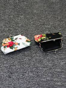 1/4-częściowy mały portfel w stylu vintage z różą z zamknięciem na kłódkę, poliestrowy, kwiatowy, płócienny, mała kosmetyczka, odpowiednia do codziennego użytku, na wieczór panieński i jako prezent na przyjęcie dla kobiet, portfel na pieniądze, mini portfel, portfel na monety Y2K