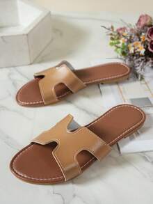 Giày sandal đế bệt hở mũi phong cách cổ tích rộng rãi dành cho nữ, giày sandal đế bệt thoải mái tuyệt đẹp cỡ lớn dành cho nữ, mùa hè 2025 - màu nâu - Xem 5