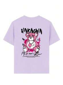 Tween Girls Casual Funny Printed Crew Neck Short Sleeve T-Shirt Tops, Summer - Purple - View 4