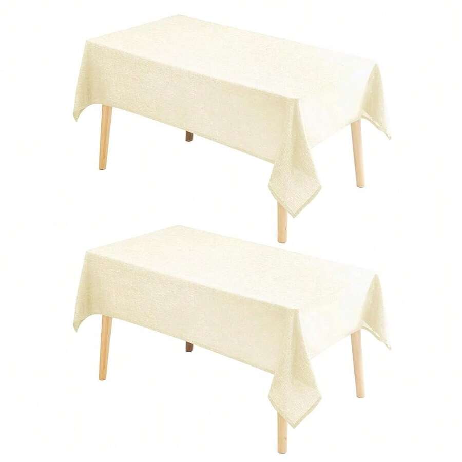 2 Paquetes de Mantel Rectangular de Lino Sintético - Mantel Lavable Resistente a Arrugas y Manchas para Cocina, Comedor, Fiesta y Cena, Color Champán, 70 X 108 Pulgadas - Paquete de champán 70 x 1082 - Ver 1