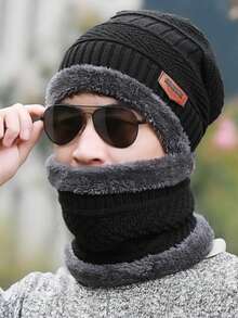 3pcs/Set Knitted Beanie Hat, Neck Warmer Scarf And Gloves Set, Men's Warm Knit Cap, Ski Hat, Outdoor Sports Set For Autumn/Winter