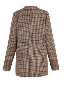 Giacca casual a doppio petto con stampa a quadri da donna, manica lunga, autunnale