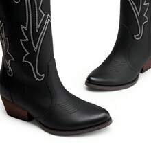 Botas Vaqueras para Mujer hasta Las Rodilla, Cowboy Boots para Dama con Tacón - Negro - Ver 5