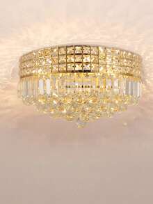 1-Piece Gold Crystal Ceiling Light Pendant - Elegant, Luxurious And Shining, Suitable For Living Room, Dining Room, Bedroom, Corridor And Foyer, A Dazzling Choice For Versatile Spaces. Diameter 42cm E14 Lamp Holder, Bulb Not Included - 金色 - 查看 7
