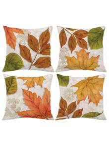 MEMNUN 4 Stück Herbst Aquarell Ahornblatt Kissenbezüge [ohne Kissenfüllung], 17,7*17,7 Zoll (45*45 cm)/19,69*19,69 Zoll (50*50 cm)/15,75*15,75 Zoll (40*40 cm), [einseitiger Muster] Herbst Tägliche Dekoration Polyester Kissenbezüge für Sofa, Bett, Wohnzimmer, Schlafzimmer, Auto, Büro, Hotel, Raumdekoration, Heimdekoration, perfektes Geschenk für Familie und Freunde, Ganzjährig