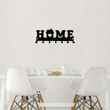 1pc Rustic Metal Wall Decor HOME Sign Wall Mounted Key Holder - Easy To Install Multi Hook Organizer For Keys, Glasses, Accessories, Towels - Welcoming Wall Hook For Entryway, Hallway, Living Room, Kitchen, Bathroom, Bedroom Decor That Enhances Organization, Style, And Modern Rustic Charm - Black - View 4