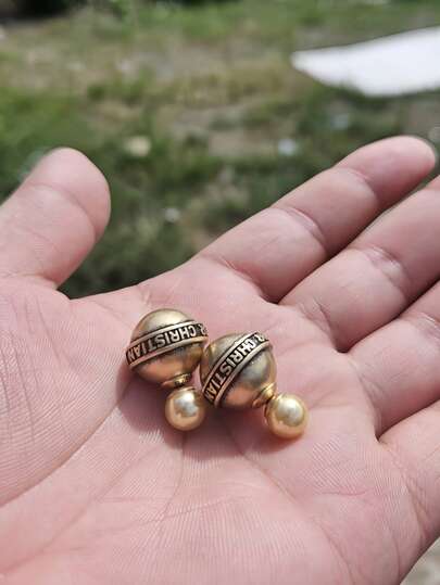 2pcs Letter Vintage Classic Sphere Fashionable Elegant Women Stud Earrings, Suitable For Daily Wear And Gift