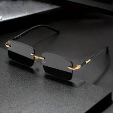 Vintage Square Frameless Glasses - Black With Gold Accents, Lightweight And Comfortable Unisex Style, Versatile For Casual And Formal Outfits