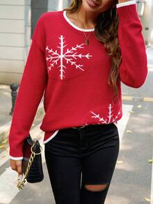 Women's Christmas Outfit, Comfortable Casual Commute Business Conservative Office Lady Romantic Retro Modern Back To School Teacher Outfit Christmas Knitted Sweater Crew Neck Pullover, Daily Wear Spring Autumn Winter Early Autumn