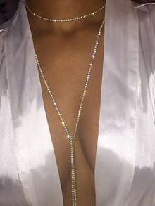 1pc 143cm Sparkling Crystal Rhinestone Long Chain Necklace (No Lobster Clasp, No Tail Chain), 4 Way Wearable (Refer To Video For Wearing Methods) - Long Necklace-silver - View 10