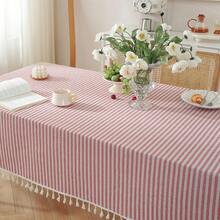 Tablecloth Striped Fringe Table Cloth Rectangular Tablecloths Cotton Linen Table Cover For Dining Coffee Buffet Kitchen Picnic Use(55x102 Inch, Red) - Red102x55Rectangular - View 5