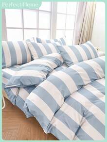 2/3pcs Duvet Cover Set, Blue And White Striped Pattern Bed Cover, Bedding, Ultra Soft Bedding Set, Cozy Room Decoration, Skin-Friendly And Breathable Bedding, Comfortable And Anti-Pilling Bed Set, Spring And Summer Striped Pattern Comforter Cover And Pillow Case, Autumn Decor, Room Decor, Back To School, School Supplies