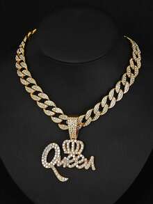 1pc Rhinestone Encrusted "QUEEN" Letter Pendant Necklace, Hiphop Style Necklace Accessory, Suitable For Gifts, Parties - Crown Queen - View 25