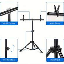 T-Shaped Portable Photography Background Stand Kit - Adjustable Bracket With Two Clips For Photo Studio, Telescopic & Freely Adjustable Height, Three-Legged Support