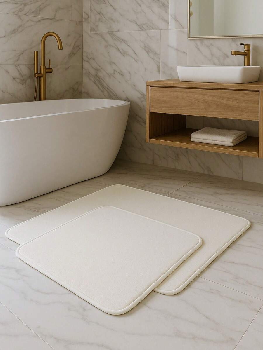 2-Piece Non-Slip Bathroom Rug Set – Soft 100% Polyester Mats With Dotted PVC Backing – Includes 50x80 Cm & 50x40 Cm Mats – Machine Washable, Durable & Quick-Drying – Ideal For Bathroom, Entryway, Kitchen, Indoor Use – Made In Turkey