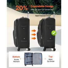 Softside Expandable Luggage With Spinner Wheels, 24 Inch / 71 Cm Softside Checked Large Luggage, Lightweight Checked Suitcase With Expandable Zippered Pocket And TSA Lock, Black - Black - View 2