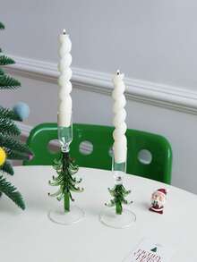 1pc Christmas Tree Glass Candle Holder, Creative Green Candle Stand For Christmas, High-Quality And Exquisite, Can Accommodate Candle Wax Residue, Suitable For Christmas Home Decor, Living Room, Entryway, Fireplace, Dining Table Decoration, Gift