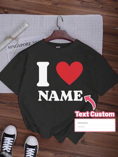 Plus Size Customized Women'S Love Expression With A Print On A Round Neck Loungewear