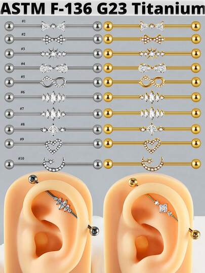 1 件钛金属 16G Cz Moon 工业杠铃中心设计氧化锆工业杠铃穿孔身体首饰软骨耳环