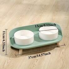 Tazón de mascota de cerámica en forma de media luna, protege el cuello, tazón doble para comida y agua de perro, antiderrame