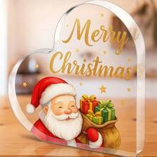 قطعة واحدة من الديكور الأكريليك الفني بشكل قلب مزخرف بنمط شجرة العيد - ديكور قابل للتثبيت على المكتب لعيد الميلاد والشكر والعام الجديد، لا يحتاج لطاقة أو بطارية