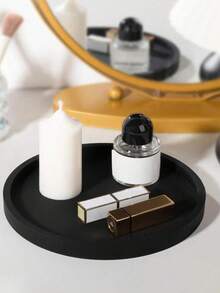 1 szt. Nowoczesna, czarna, okrągła taca ze świecznikiem – wystrój rustykalny, odpowiednia do domu, kuchni i łazienki – idealna do kawy, herbaty lub eksponowania przedmiotów, klasyczna struktura, idealna taca świąteczna