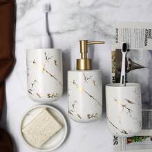 1 Set Ceramic Bathroom Accessories, Includes Soap Dispenser, Toothbrush Holder & Soap Dish, Minimalist Bathroom Decor Set For Sink Countertop - trắng - Xem 7