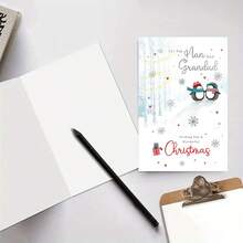 1/2/5/10pcs Charming Christmas Greeting Card For Nan And Grandad, Featuring Penguins, Snowflakes & Hearts, Ideal For Family Holiday Wishes, Christmas Cards, Suitable For Men, Women, Friends And Family - Multicolor - View 3