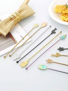 1pc Stainless Steel Christmas Element Cocktail Stirrer, Spherical Stainless Steel Coffee/Tea Mixing Spoon