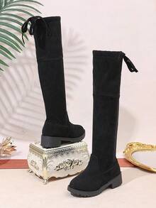 1 双经典时尚四季过膝高筒靴，适合日常穿着和度假，女童靴 - 黑色 - 查看 10