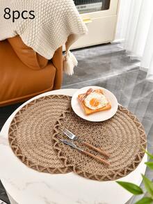 Juego de 2/4/6/8 piezas de posavasos redondos tejidos nórdicos antideslizantes, manteles individuales, accesorios de cocina, manteles para mesa de comedor, tapetes de mesa con diseño trenzado bohemio para decorar la mesa de comedor, cenas navideñas, restaurantes, fiestas, bodas, hoteles, fincas y reuniones familiares - Caqui - Ver 13