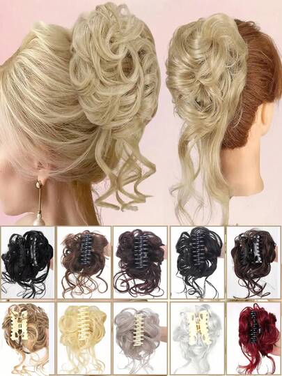 Messy Claw Clip Hair Buns,Synthetic Ponytail Extension, Suitable For Daily Wear By Women