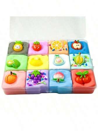 12色泥浆，水果/蛋糕/圣诞拼盘图案，DIY玩具泥浆，粘土混搭史莱姆。圣诞礼物