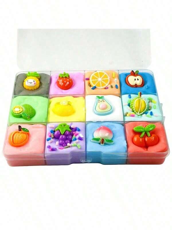 12 Colors Mud, Fruit/Cake/Christmas Platter, DIY Toy Mud, Clay Mix-And-Match Slime. Christmas Gift