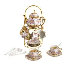 Vintage Purple Ceramic Tea Set 20-Piece | Gold Stand For Holiday Gift - Màu tím - Xem 1