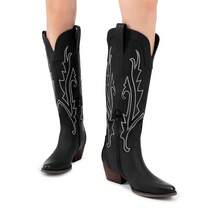 Botas Vaqueras para Mujer hasta Las Rodilla, Cowboy Boots para Dama con Tacón - Negro - Ver 9