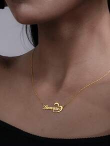 Customized Name Paperclip Pendant Necklace, Personalized Silver/Gold Chain Necklace, Customizable 1-2 Name Engraved Pendant Necklace, Fashionable Stainless Steel Jewelry, Couple Gift, Birthday/Anniversary Gift - Golden Love Heart - View 4