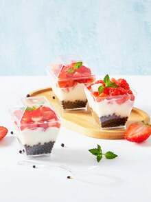 100pcs/50pcs/25pcs/20pcs/10pcs Square Clear Plastic Ice Cream Mousse Cup With Transparent Lid,Square Mousse And Ice Cream Cup ,Transparent Plastic Dessert Cup,Dessert Cup, Pudding Cup With Features Of Low Temperature Resistance And Easy Cleaning, Suitable For Cafe, Snack Bar, Buffet Dessert, Home, Entertaining, Kitchen, Baking Party, Pudding, Cheesecake, Mousse, Jelly Cups