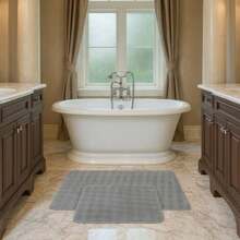 2-Piece Non-Slip Bath Mat Set – 60x100 Cm + 50x60 Cm – Soft 100% Polyester – Dotted PVC Backing – Machine Washable, Quick-Drying – Bathroom & Indoor Use – Made In Turkey